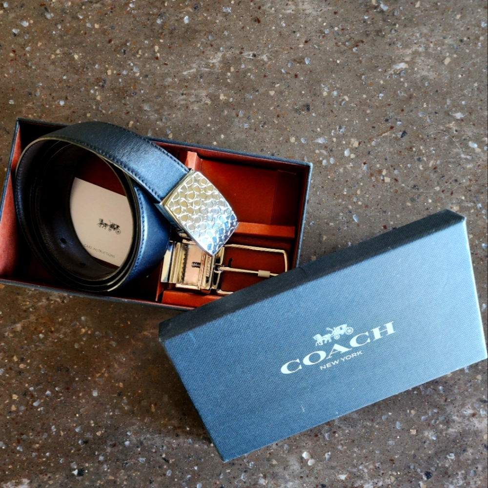 Coach reversible belt with 2 silver tone buckles